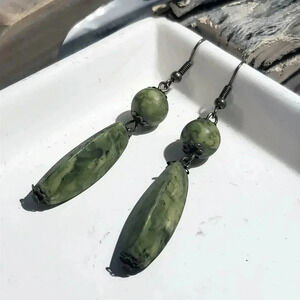 Rustic Bronze Metal Mottled Green Lightweight Acrylic Handcrafted Earrings